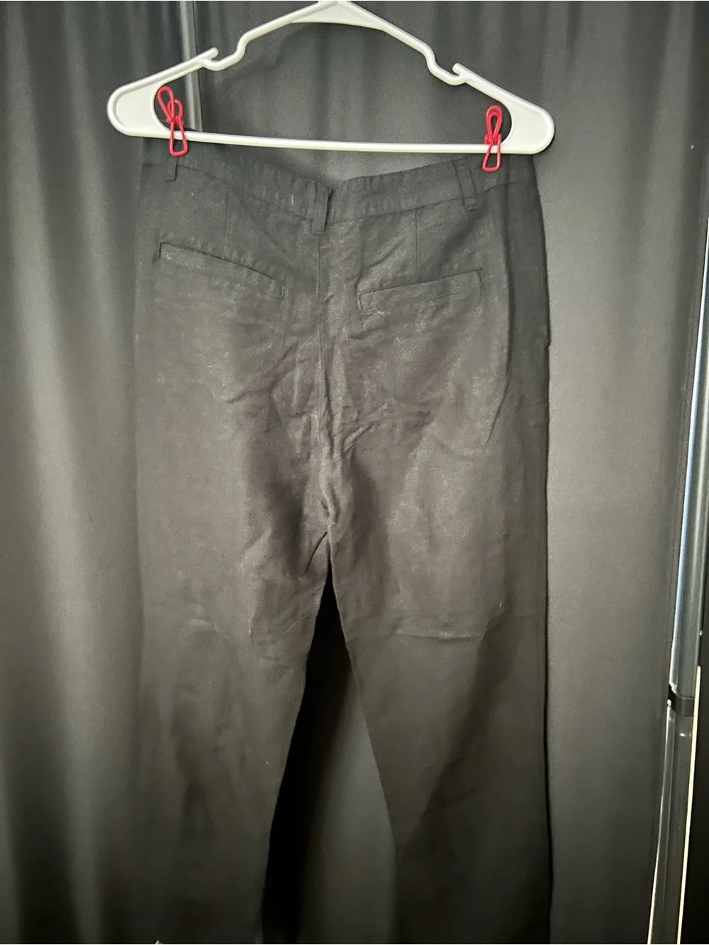Zara Black Linen Pants with Red & White Tribal Front Stripes